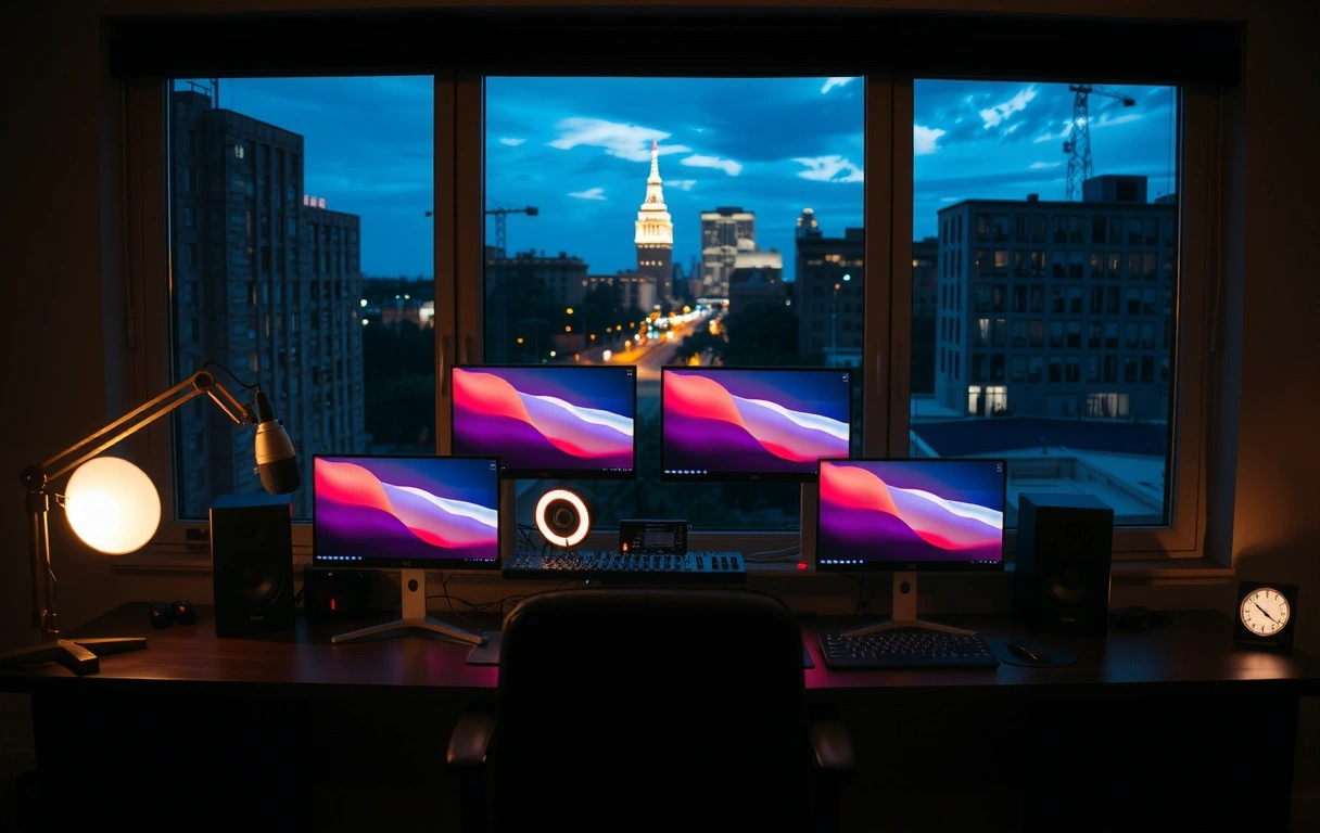 Spazio di creativo con setup tecnologico avanzato