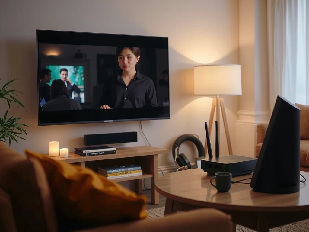 Salotto smart home con TV 4K